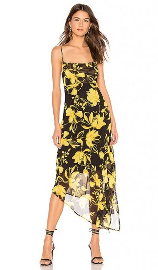 C/MEO On And Off Midi Dress Black Abstract | floral asymmetric slip dresses - flipped