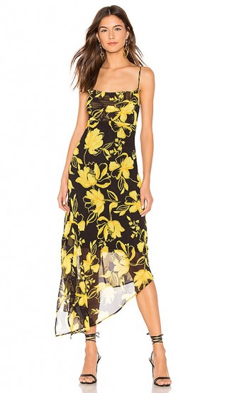 C/MEO On And Off Midi Dress Black Abstract | floral asymmetric slip dresses