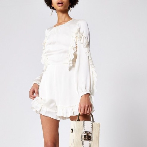 RIVER ISLAND Cream ruffle playsuit – party playsuits - flipped