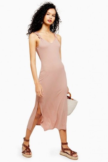 Topshop Cupro Knot Midi Dress in Toffee | silky summer day dresses - flipped
