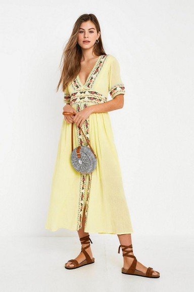 Violet Skye Embroidered Midi Dress in Yellow / boho summer floral dresses