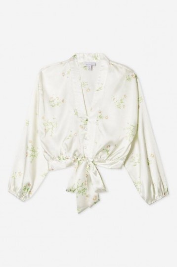 Topshop Daisy Belted Plunge Blouse Ivory | tie waist blouses - flipped