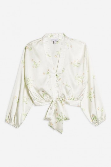 Topshop Daisy Belted Plunge Blouse Ivory | tie waist blouses