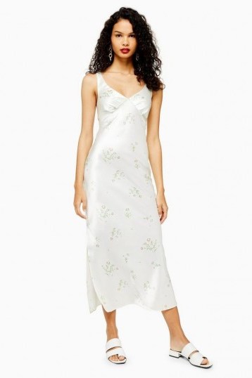 Topshop Daisy Print Slip Midi Dress Ivory | floral summer dresses - flipped