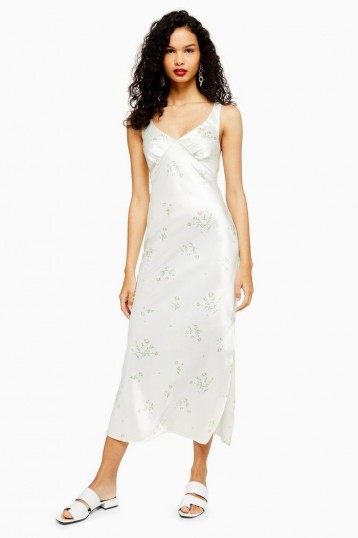 Topshop Daisy Print Slip Midi Dress Ivory | floral summer dresses