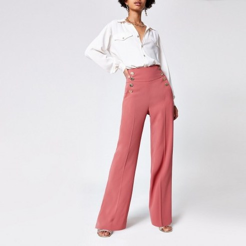 RIVER ISLAND Dark pink wide leg trousers – button detail pants - flipped