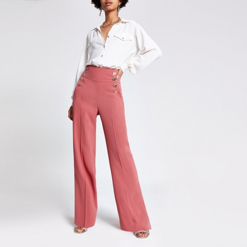 RIVER ISLAND Dark pink wide leg trousers – button detail pants