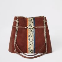 River Island Dark red leather snake print slouch bag