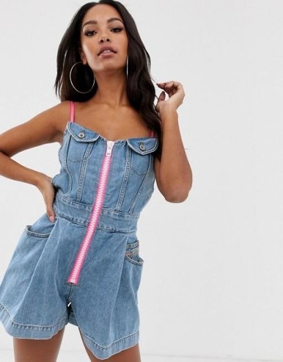 Diesel denim playsuit with zip detail | thin strap playsuits - flipped