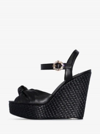 Dolce & Gabbana Black Raffia 90mm Wedged Sandals | luxe summer wedges - flipped