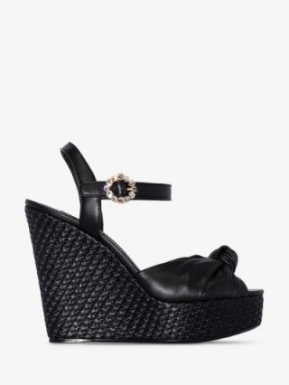 Dolce & Gabbana Black Raffia 90mm Wedged Sandals | luxe summer wedges