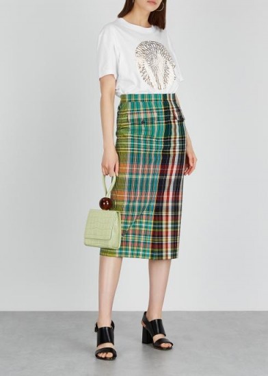 DRIES VAN NOTEN Solixa checked cotton midi skirt ~ multicoloured tartan skirts