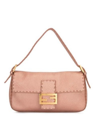 FENDI VINTAGE Selleria Mamma Baguette shoulder bag in Metallic Pink Leather – small designer handbag - flipped