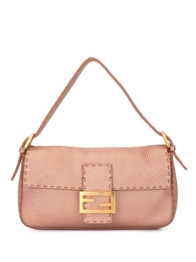 FENDI VINTAGE Selleria Mamma Baguette shoulder bag in Metallic Pink Leather – small designer handbag