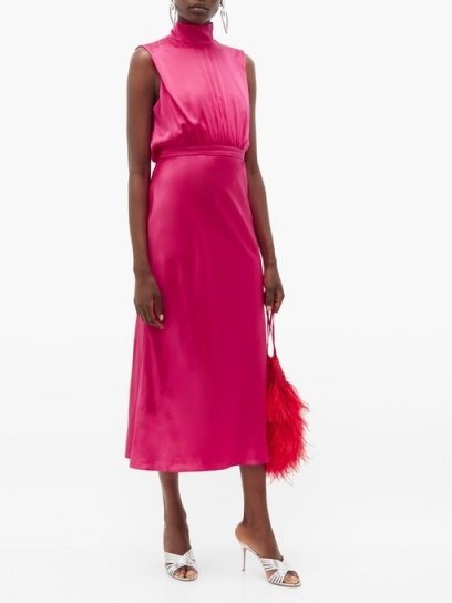 SALONI Fleur high-neck silk-satin midi dress in pink - flipped