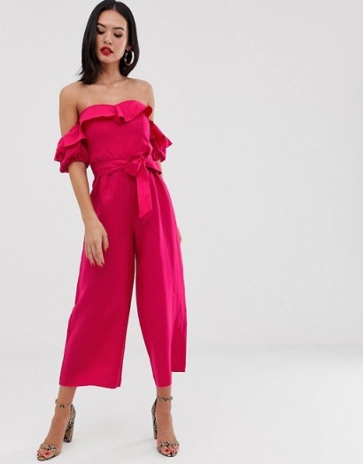 Forever New bardot belted jumpsuit in fuschia | hot-pink off the ...