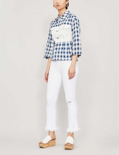 FRAME Frayed-hem straight mid-rise jeans blanc highway – white denim - flipped