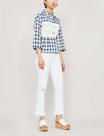 FRAME Frayed-hem straight mid-rise jeans blanc highway – white denim