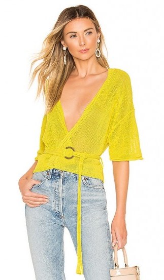Free People Oh Hello Cardi Yellow | semi sheer belted cardigan - flipped