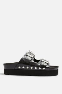 Topshop FREYA Vegan Black Footbed Sandals in Black | chunky summer flats