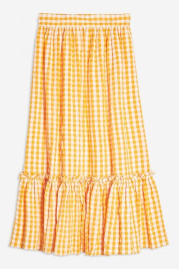 Topshop Gingham Wrap Midi Skirt Orange | vintage style summer wear