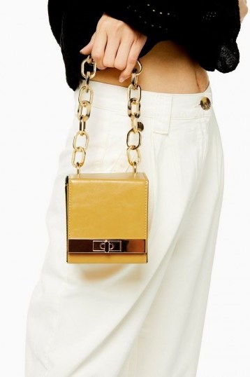 Topshop GLINT Yellow Boxy Grab Bag ~ mini chunky chain bags - flipped