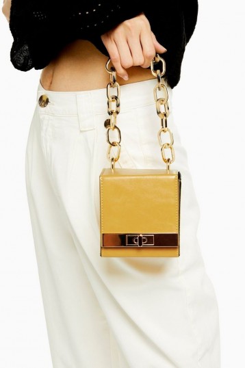 Topshop GLINT Yellow Boxy Grab Bag ~ mini chunky chain bags