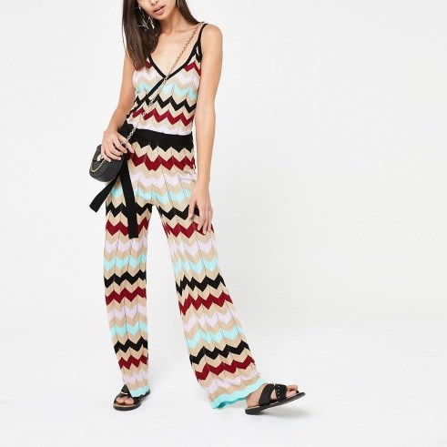 River Island Gold multi chevron stripe knitted jumpsuit | vintage patterned jumpsuits - flipped