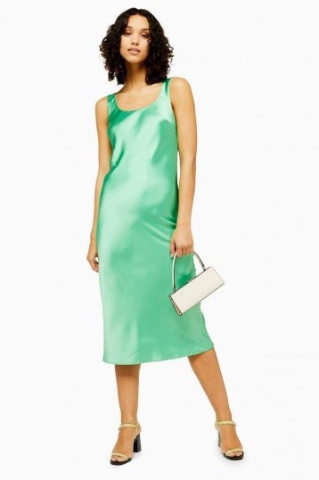 Topshop Green Built Up Slip Dress | 90s style silky dresses - flipped