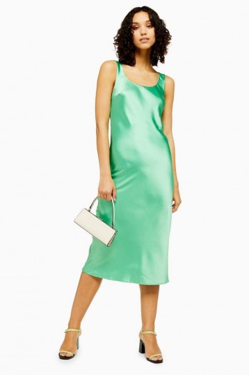 Topshop Green Built Up Slip Dress | 90s style silky dresses