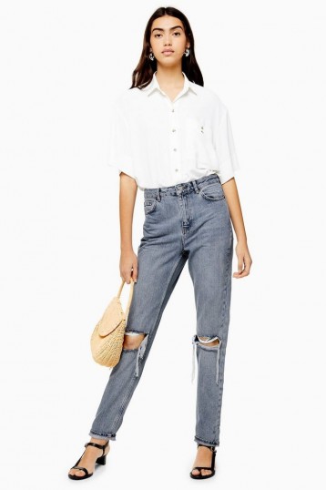 Topshop Grey Cast Double Rip Mom Jeans