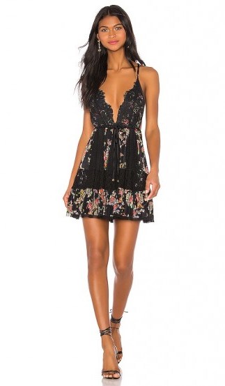 HAH Too Far Gone Dress in Noir Combo | strappy plunge front lace dresses - flipped