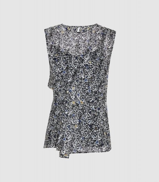 REISS HARLEY DITSY PRINTED TOP BLUE - flipped