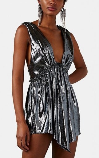 ISABEL MARANT Kyle Lamé Mini-Dress ~ plunging metallic-silver dresses ~ event glamour - flipped