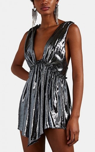 ISABEL MARANT Kyle Lamé Mini-Dress ~ plunging metallic-silver dresses ~ event glamour