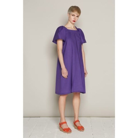 Jackie Dress Purple by Bo Carter on Wolf & Badger – contemporary styling and beautiful colours of this trapeze dress make it a stunning addition to any wardrobe – dress is pleated just below the neckline, and the pleats soften beautifully as they drop towards the hemline - flipped