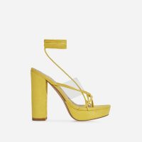 EGO Jamie Lace Up Perspex Platform Heel In Yellow Faux Suede | strappy summer platforms