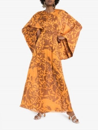 Johanna Ortiz Perpetual Existance Floral Print Maxi Dress ~ orange and brown vintage style dresses - flipped