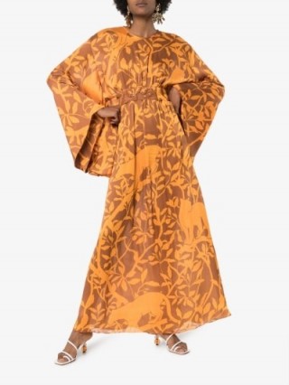 Johanna Ortiz Perpetual Existance Floral Print Maxi Dress ~ orange and brown vintage style dresses