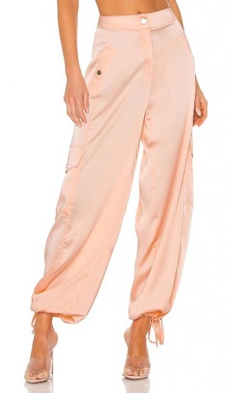 KENDALL + KYLIE Satin Cargo Pant Blush – billowy cuffed ankle tie pants - flipped