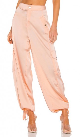 KENDALL + KYLIE Satin Cargo Pant Blush – billowy cuffed ankle tie pants