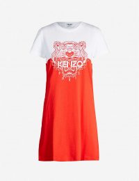 KENZO Actua colour-blocked cotton-jersey T-shirt dress / red and white designer colourblock dresses