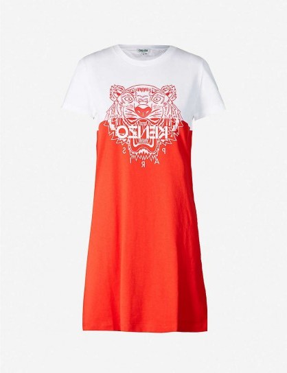 KENZO Actua colour-blocked cotton-jersey T-shirt dress / red and white designer colourblock dresses - flipped