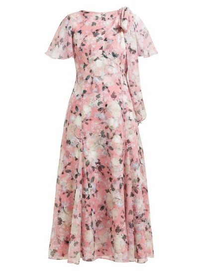 ERDEM Kirstie floral-print silk-chiffon midi dress pink ~ feminine vintage style dresses