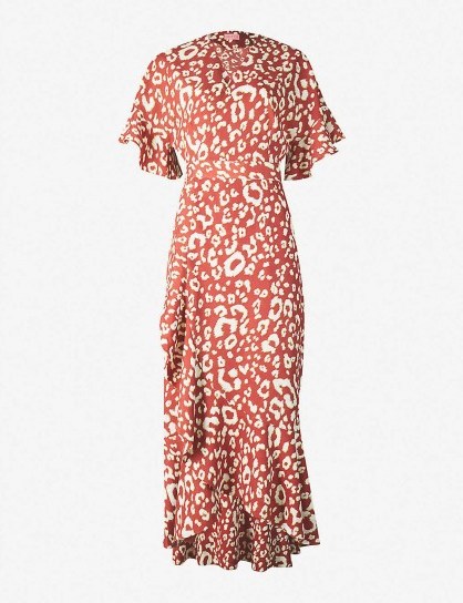 KITRI Freya leopard-print short-sleeved V-neck crepe dress / ruffle trimmed dresses - flipped