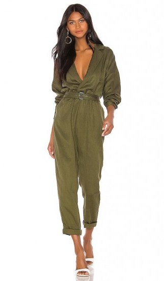 L’Academie Reed Jumpsuit in Green | plunge front jumpsuits - flipped