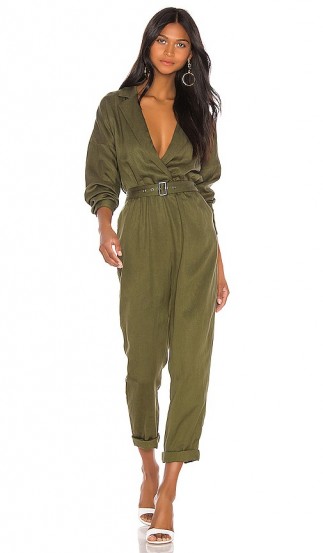L’Academie Reed Jumpsuit in Green | plunge front jumpsuits