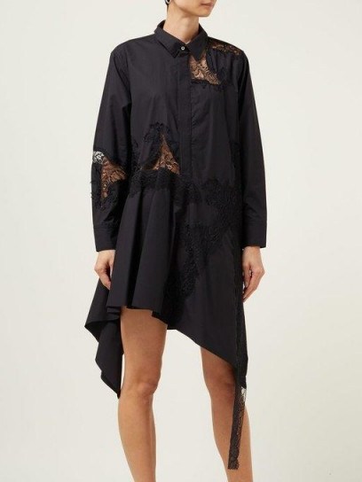 MARQUES’ALMEIDA Lace-insert cotton shirtdress in black ~ asymmetric shirt dress - flipped