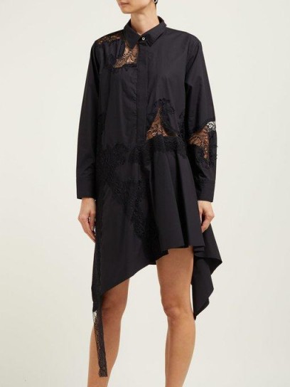 MARQUES’ALMEIDA Lace-insert cotton shirtdress in black ~ asymmetric shirt dress