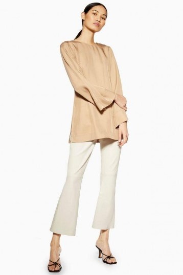 Topshop Boutique Leather Kick Flares in white | neutral cropped trousers - flipped